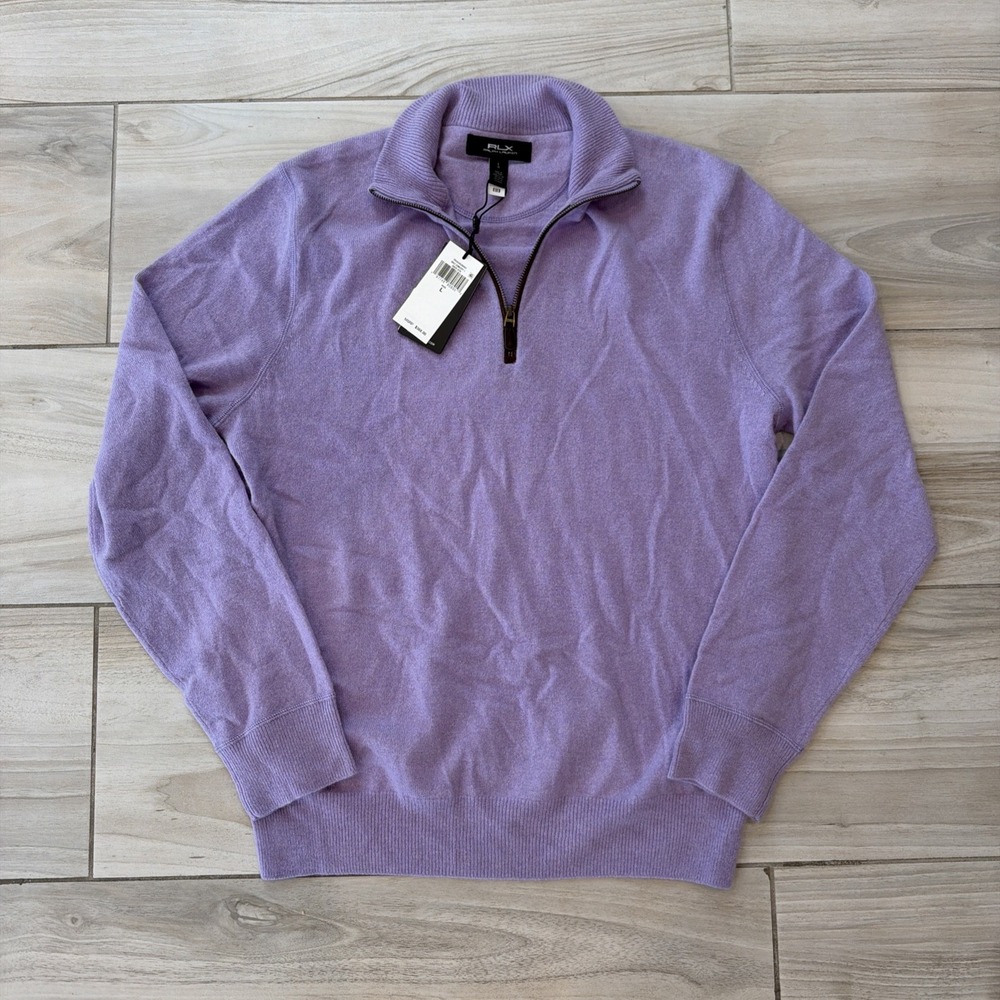 NWT $368 RALPH LAUREN RLX Men's Washable 100% Cashmere Half Zip L Large Sweater
